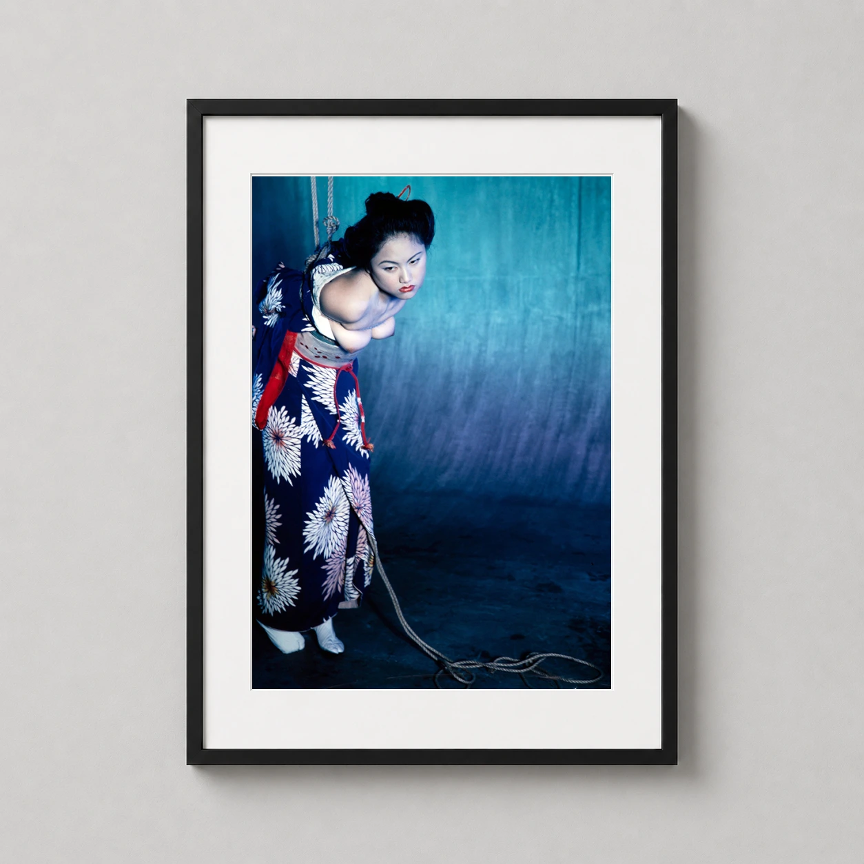 Nobuyoshi Araki Shooting Back Photo — compelling photography print featuring a woman in a floral kimono and