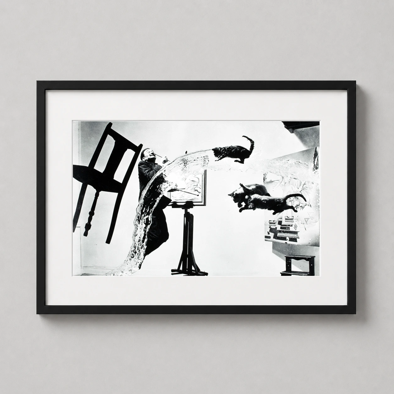 Philippe Halsman — legendary black and white photograph featuring Salvador Dalí, flying