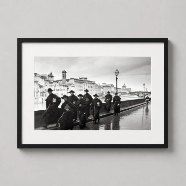 Eisenstaedt Photography Print, Monks on the Arno Florence 1935 Vintage
