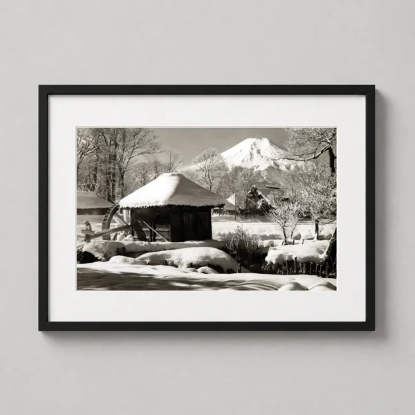 Koyo Okada Mount Fuji Winter Watermill Photography Print