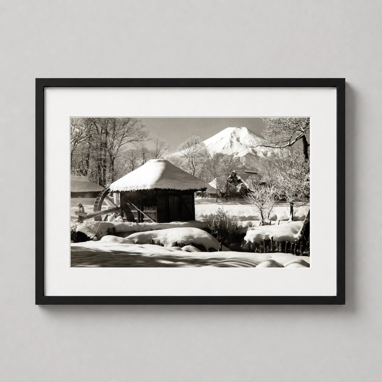 Koyo Okada Mount Fuji — monochrome winter scene by Koyo Okada featuring a snow-covered