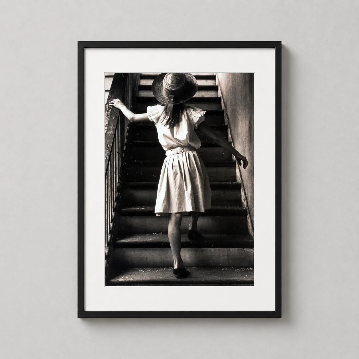 George Krause Girl Stairs — dramatic black and white photograph by George Krause featuring a girl