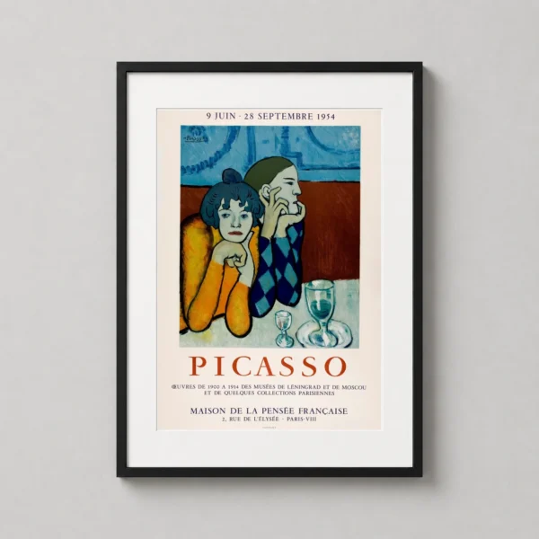 Pablo Picasso, Vintage Art Exhibition Poster, Harlequin & Companion (1954)