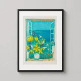 André Cottavoz, Art Botanical Poster, Vibrant Coastal Floral Window View