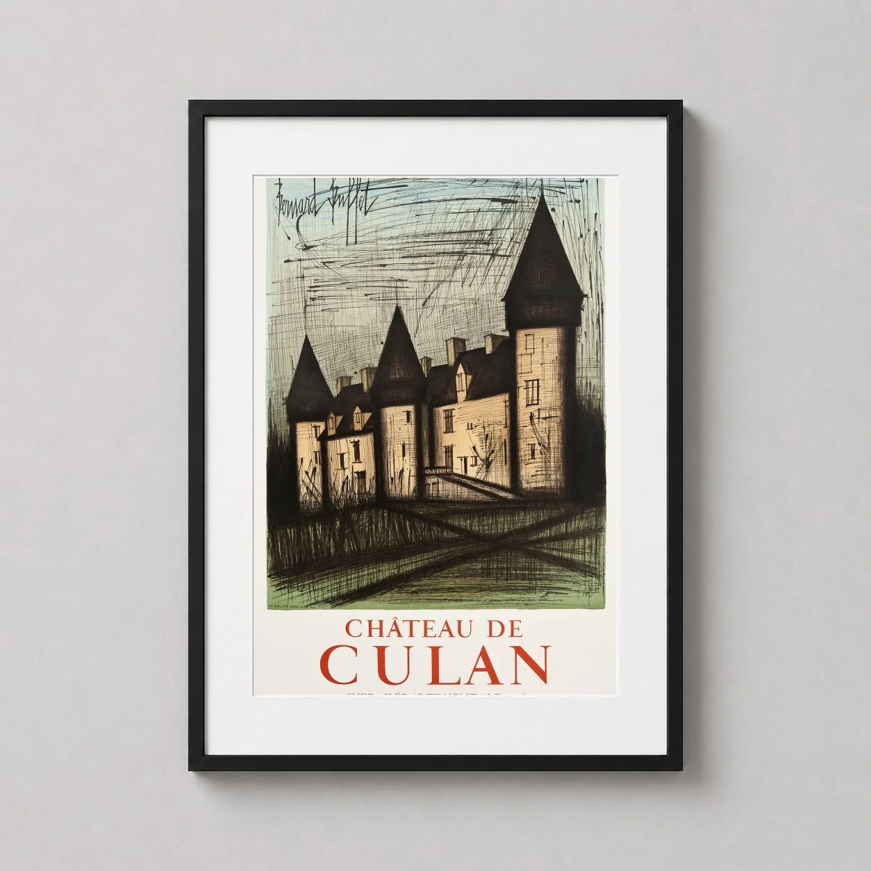 Bernard Buffet Chateau Culan — this expressive Bernard Buffet sketch features the sharp, linear