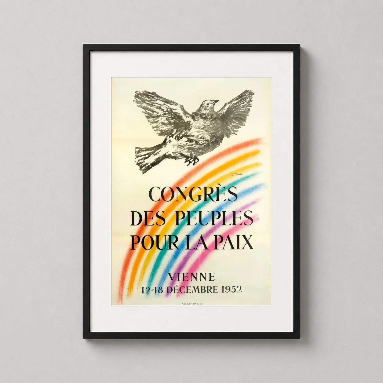 Picasso Peace Dove Vienne — vintage lithograph art print featuring Picasso's charcoal dove soaring