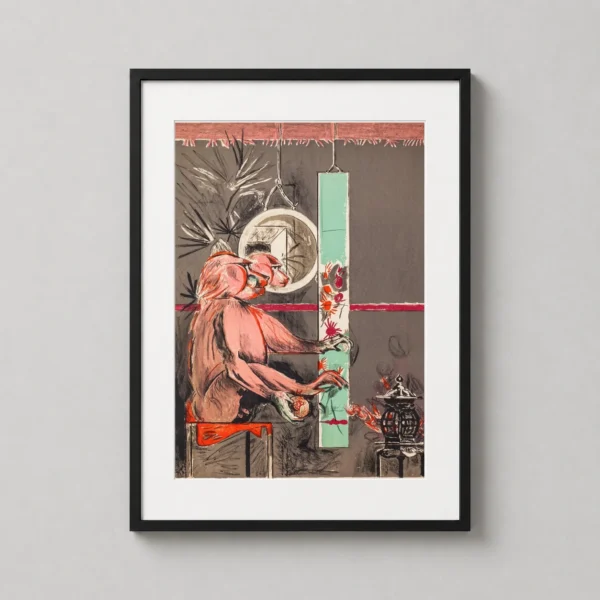 Graham Sutherland Cynocephalus Abstract Art Print, Pink Baboon Figure