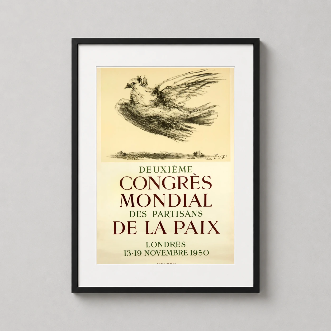 Picasso Peace Dove Deuxieme — historic exhibition print featuring Pablo Picasso's charcoal-style