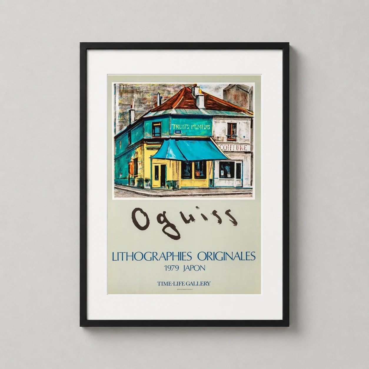 Takanori Oguiss Fruits Primeurs — painterly lithograph-style exhibition poster featuring a Parisian