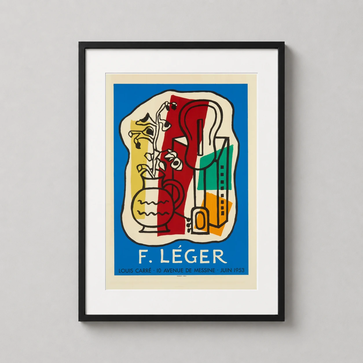 Galerie Louis Carre Fernand Leger — this 1953 exhibition poster features a bold abstract still life by