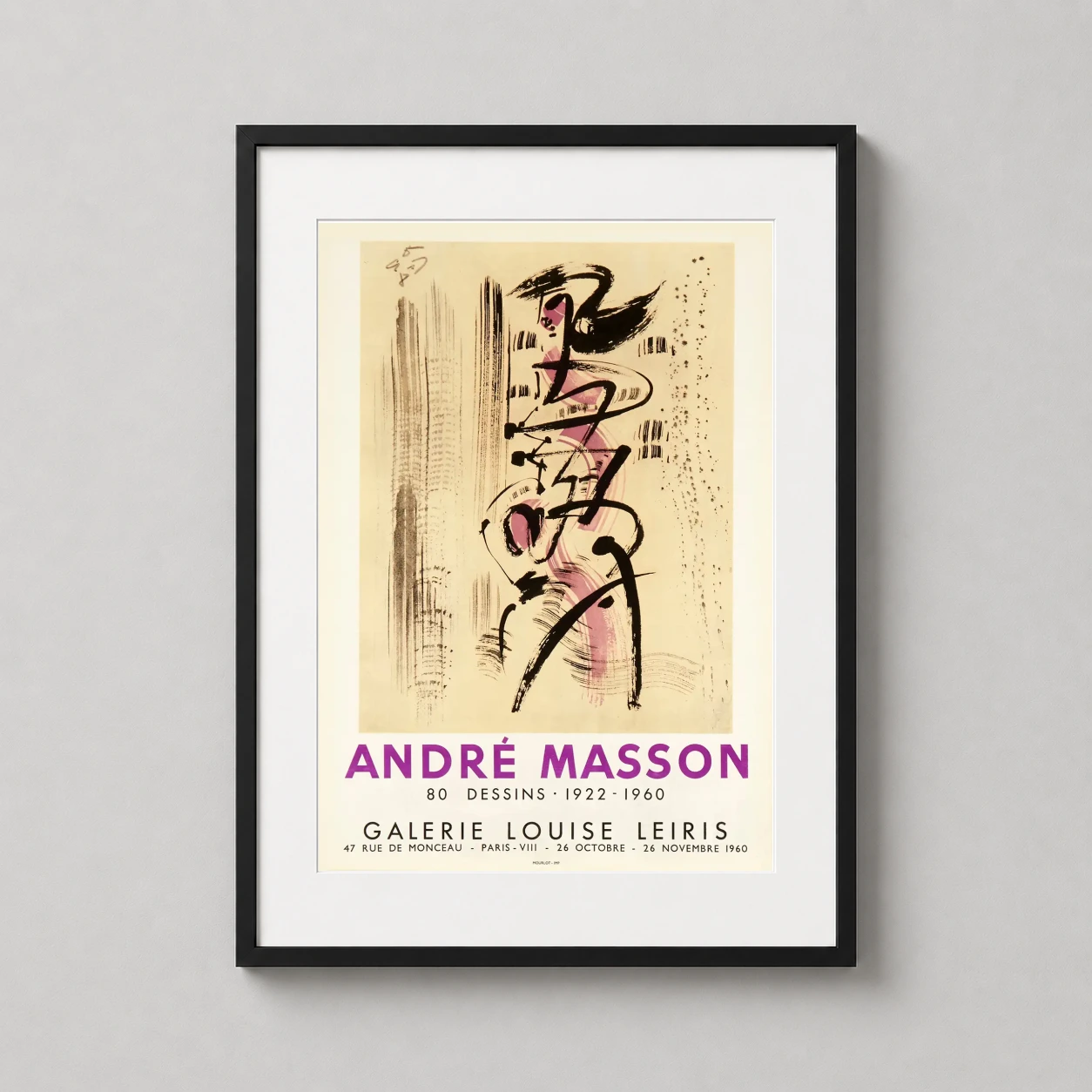 Andre Masson Exhibition — featuring bold black calligraphic brushwork against a purple wash and
