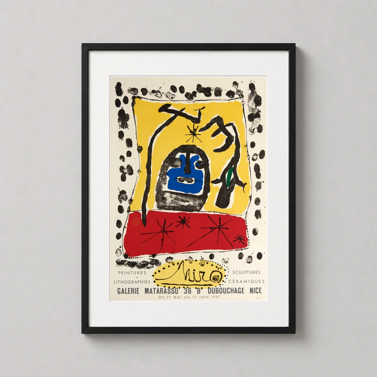 Joan Miro — vibrant mid-century exhibition poster featuring Joan Miro’s signature