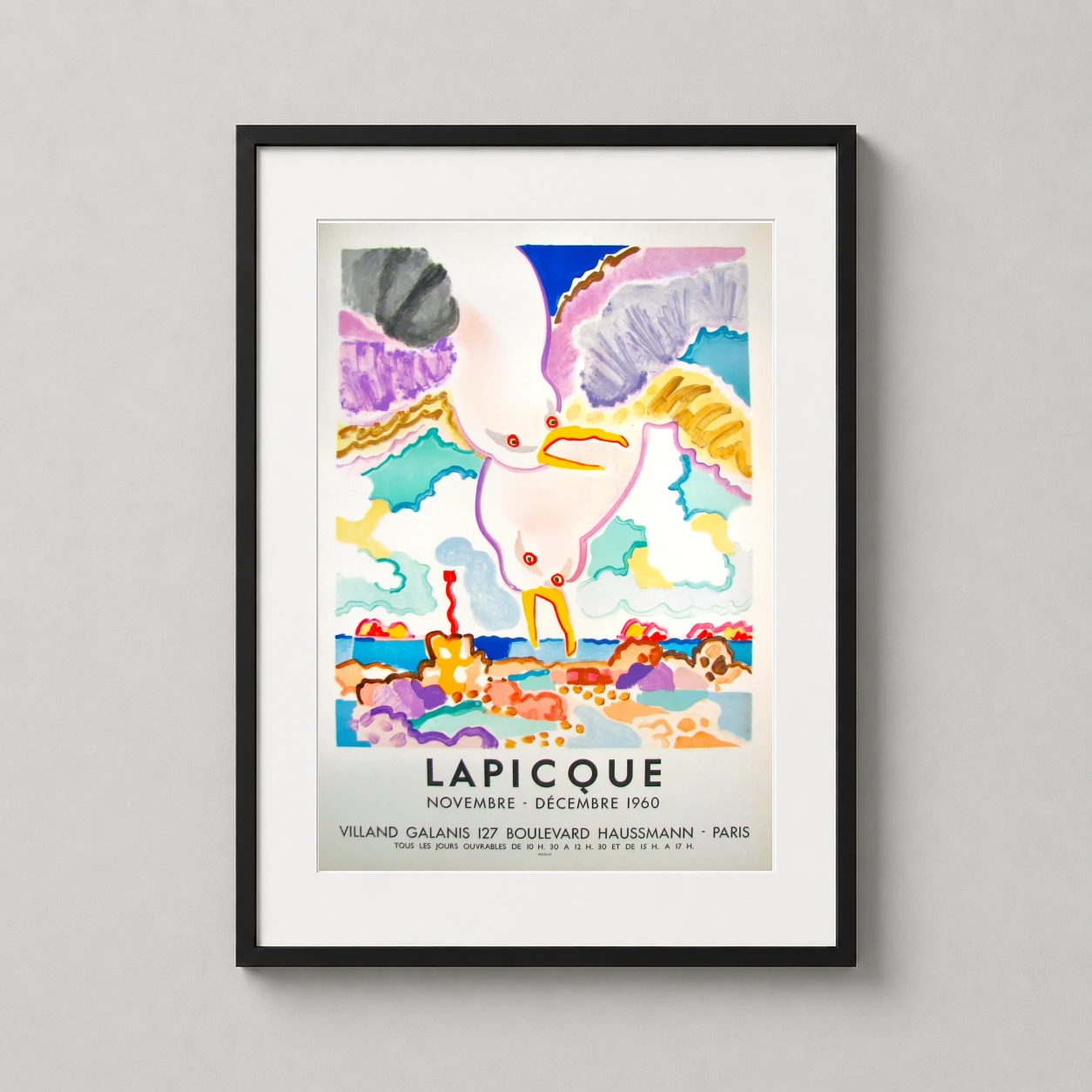 Charles Lapicque Seagulls — vibrant 1960 exhibition poster by Charles Lapicque featuring abstract
