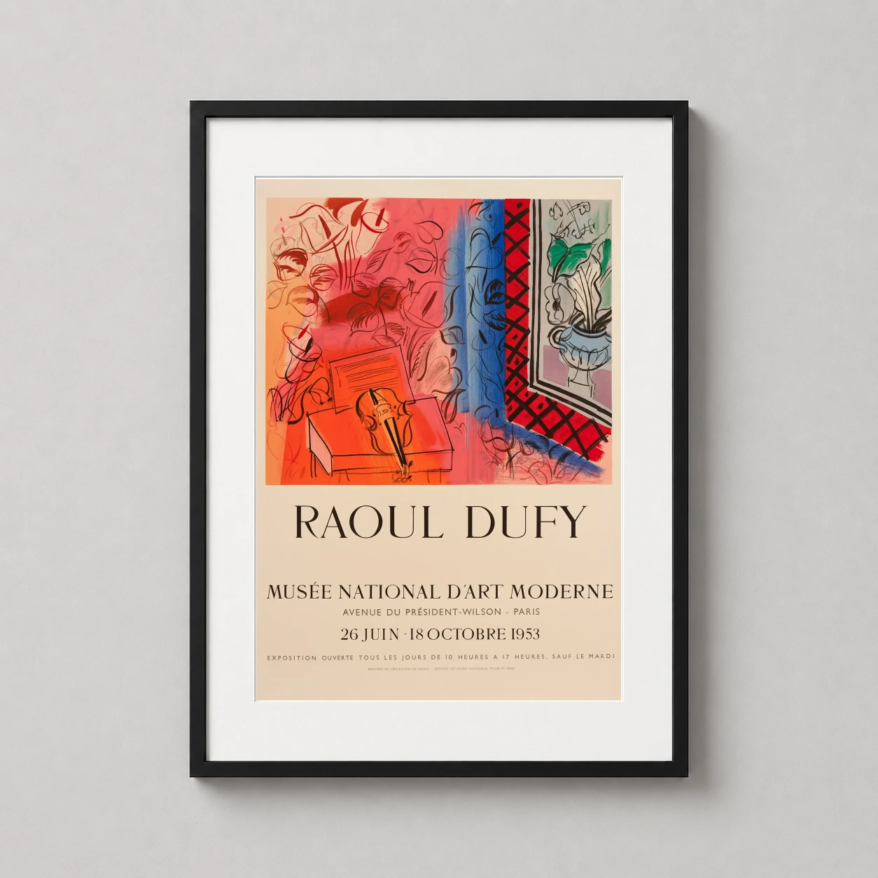 Raoul Dufy Intérieur Au — vibrant pink and blue tones define this Raoul Dufy exhibition piece