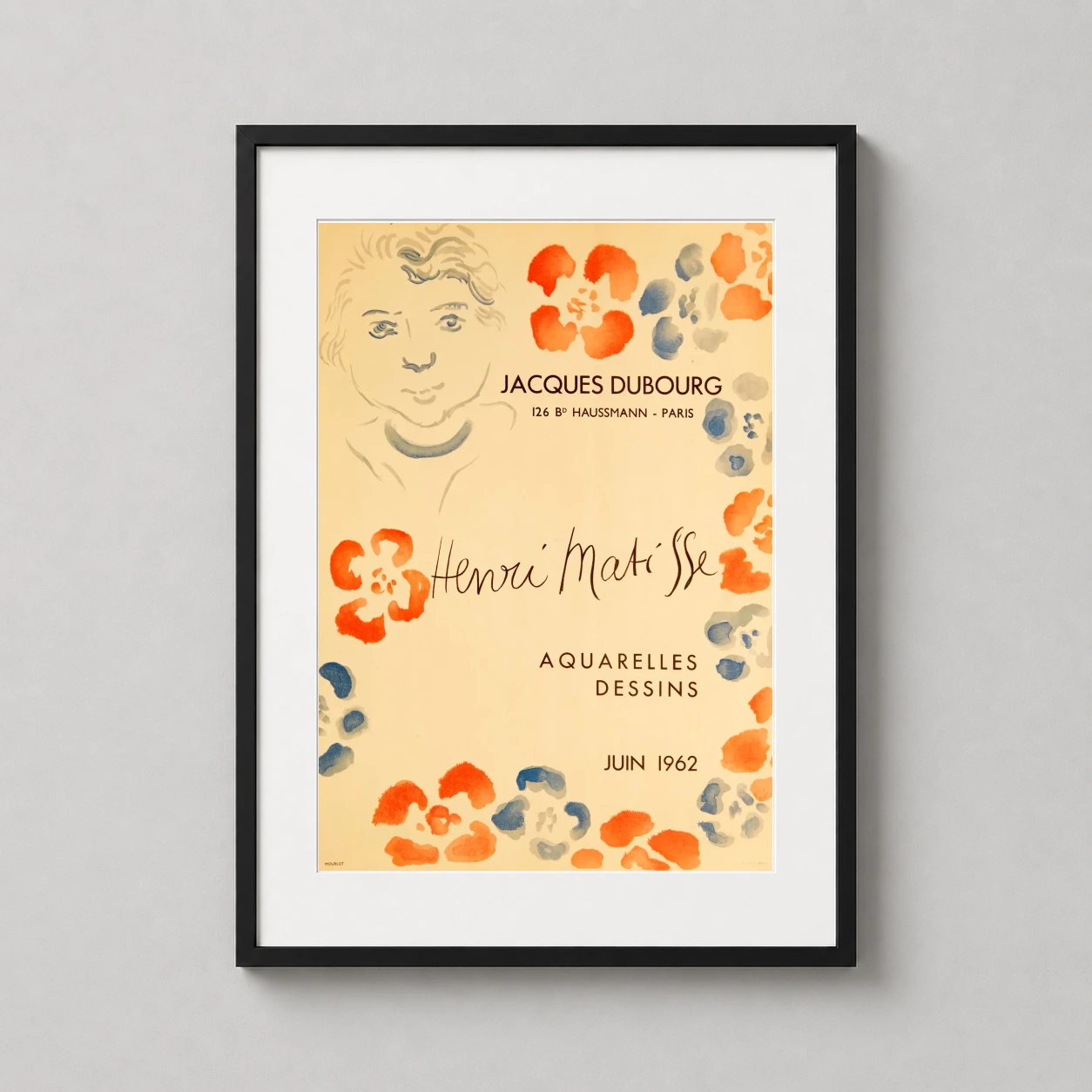 Henri Matisse Jacques Dubourg — 1962 Henri Matisse exhibition poster featuring a minimalist portrait