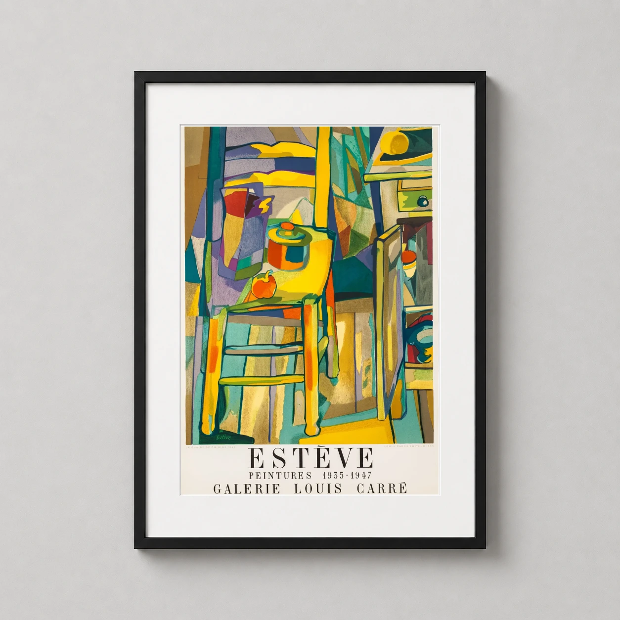 Maurice Esteve Chaise Cuisine — vibrant abstract composition featuring a kitchen chair in bold yellow