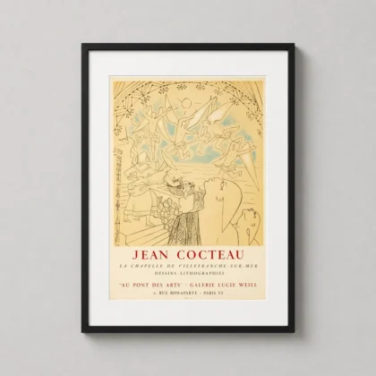 Jean Cocteau Villefranche Chapel — minimalist Jean Cocteau exhibition art print featuring line-drawn