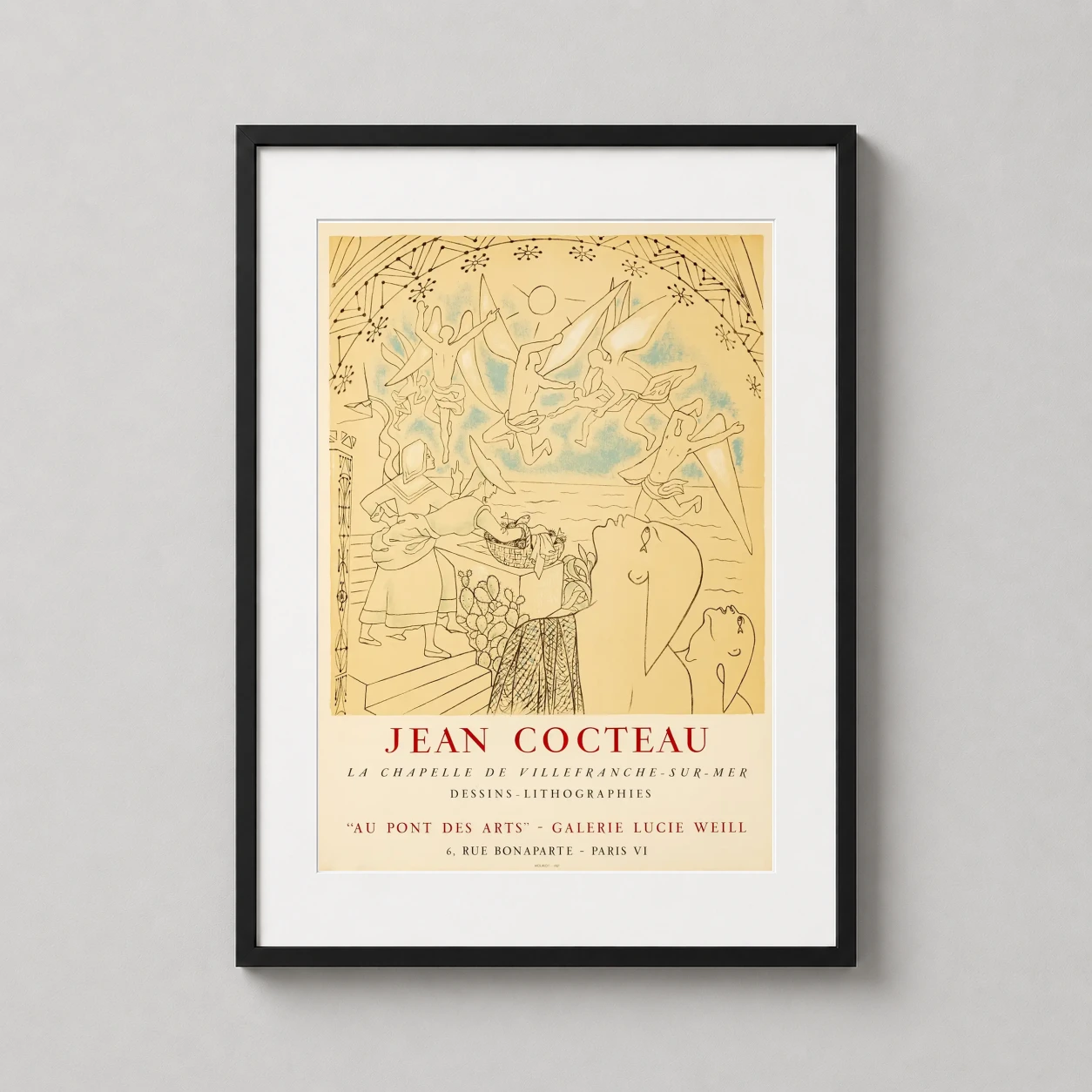 Jean Cocteau Villefranche Chapel — minimalist Jean Cocteau exhibition art print featuring line-drawn