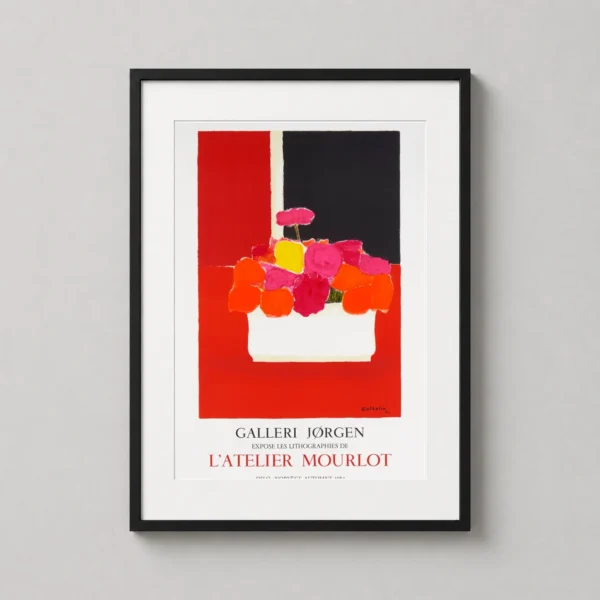 Bernard Cathelin Vibrant Red Floral Abstract Still Life Art Print