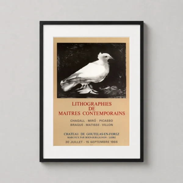 Picasso Dove Vintage 1966 Art Exhibition Print, Masterpiece Decor