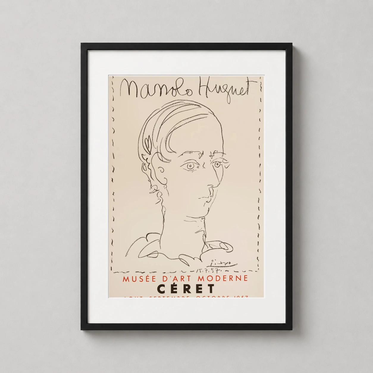Manolo Huguet Musee Ceret — minimalist black line drawing portrait by Pablo Picasso for the 1957