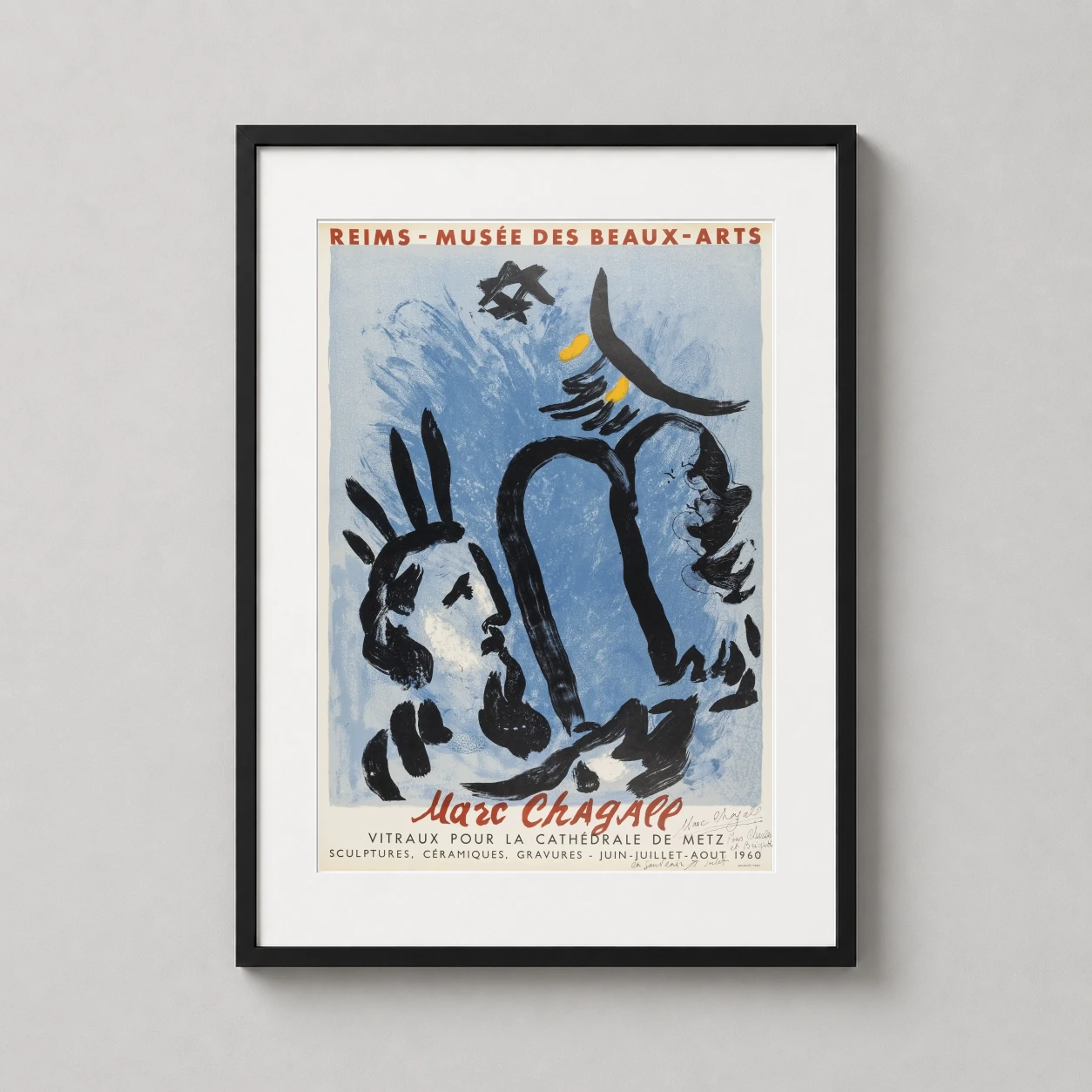 Marc Chagall Moise Reims — vintage Marc Chagall exhibition poster featuring abstract blue and
