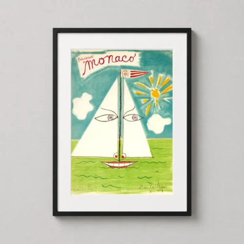 Jean Cocteau Monaco 1959 Abstract Sailboat Vintage Art Print