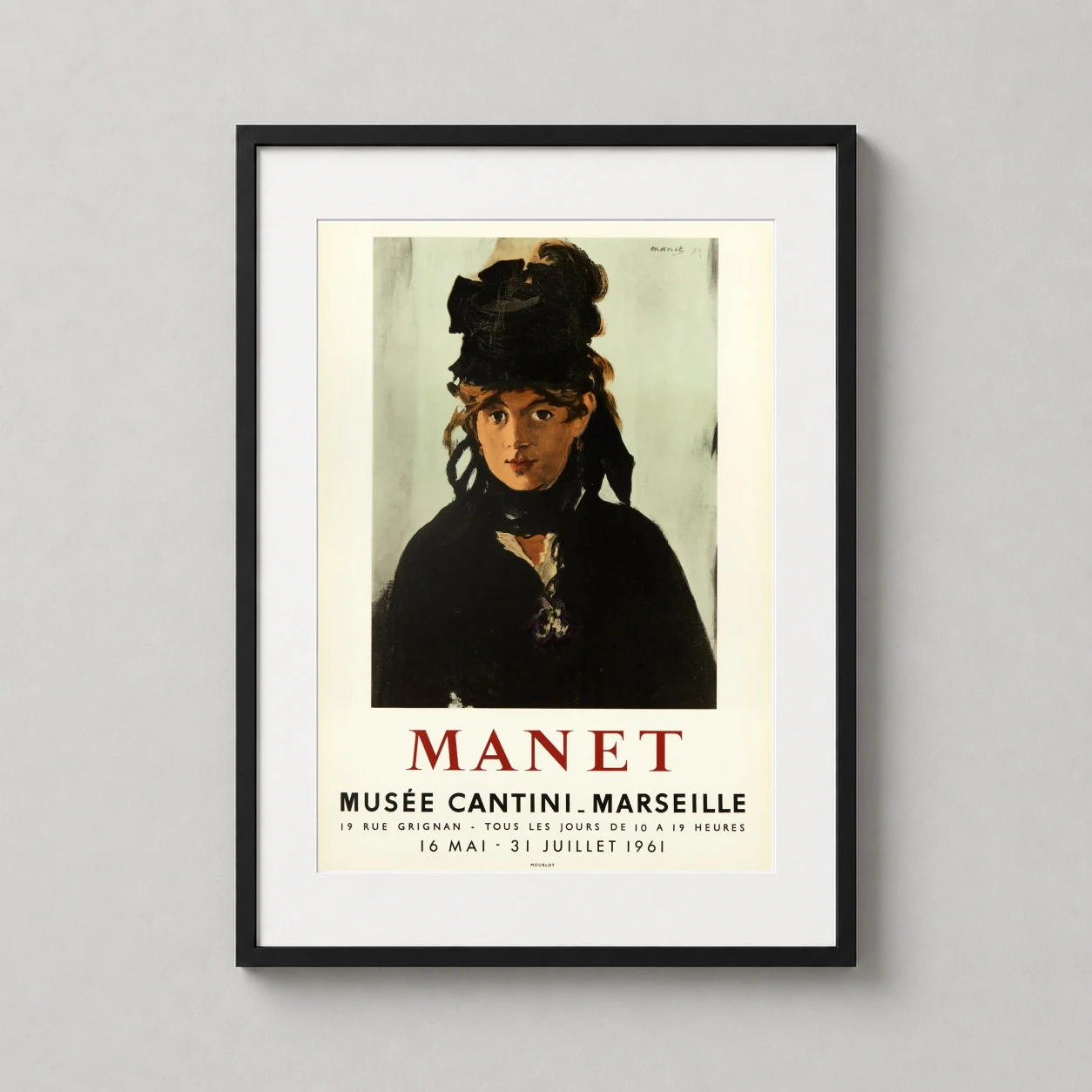Manet Musee Cantini Marseille — sophisticated exhibition poster from 1961 featuring Édouard Manet's