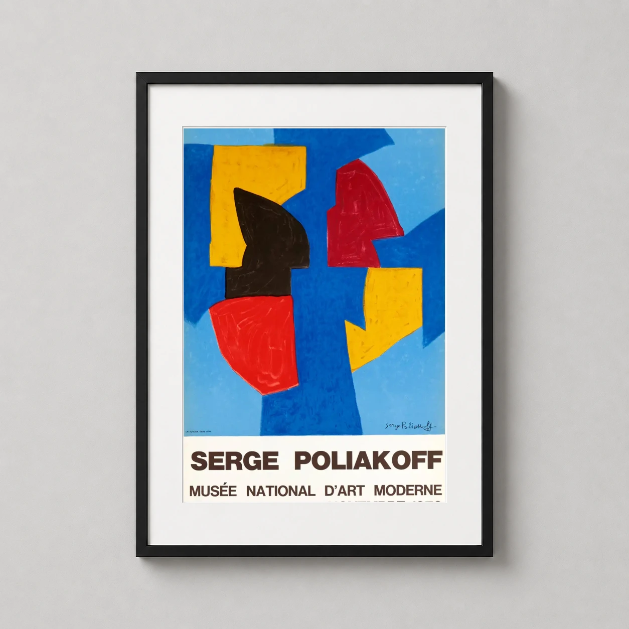Serge Poliakoff Musee National — abstract 1970 exhibition art print featuring bold interlocking shapes