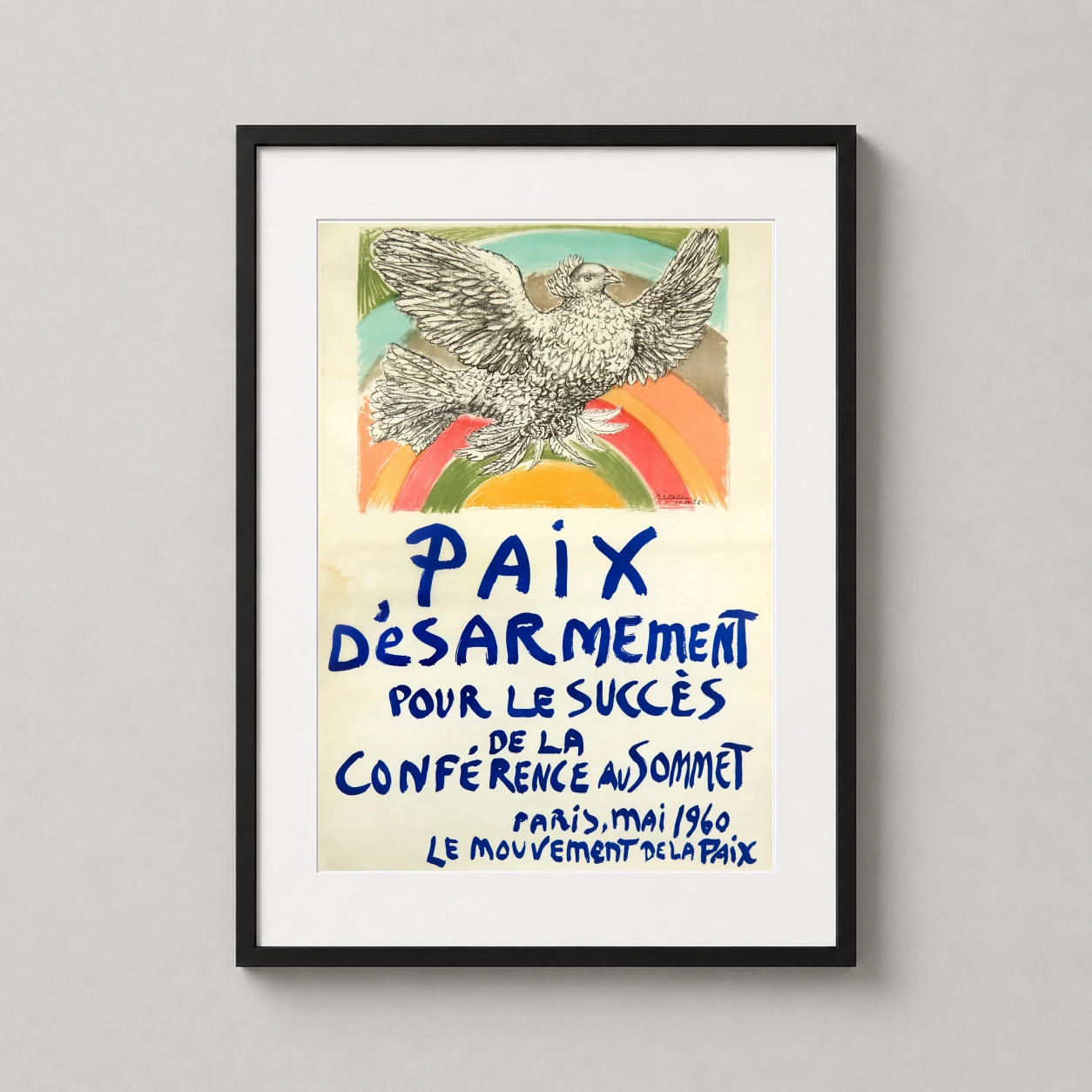 Picasso Peace Dove Paix — vibrant 1960 exhibition poster featuring Pablo Picasso's textured peace