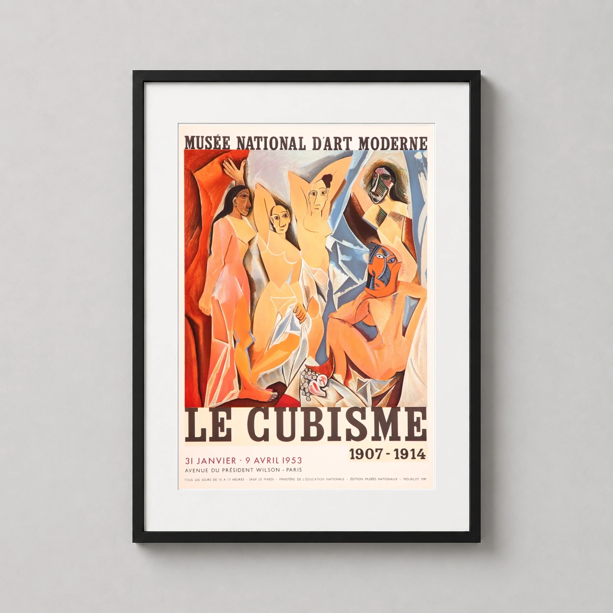 Cubisme Exhibition Picasso Cubist — this vintage 1953 exhibition poster features Picasso's cubist nudes