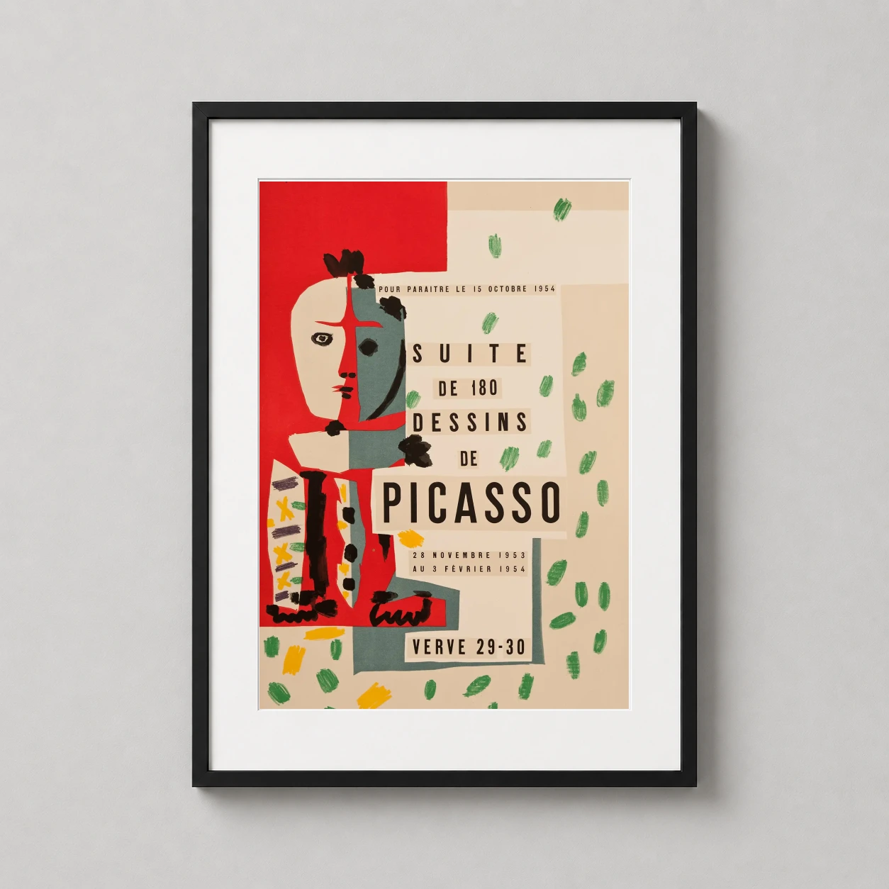 Pablo Picasso 180 Dessins — this vintage 1954 exhibition print features a cubist figure in bold