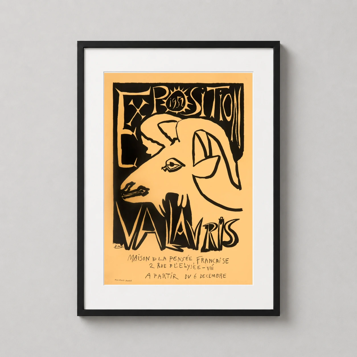 Picasso Vallauris Ram — graphic beige and black Pablo Picasso exhibition poster from 1952