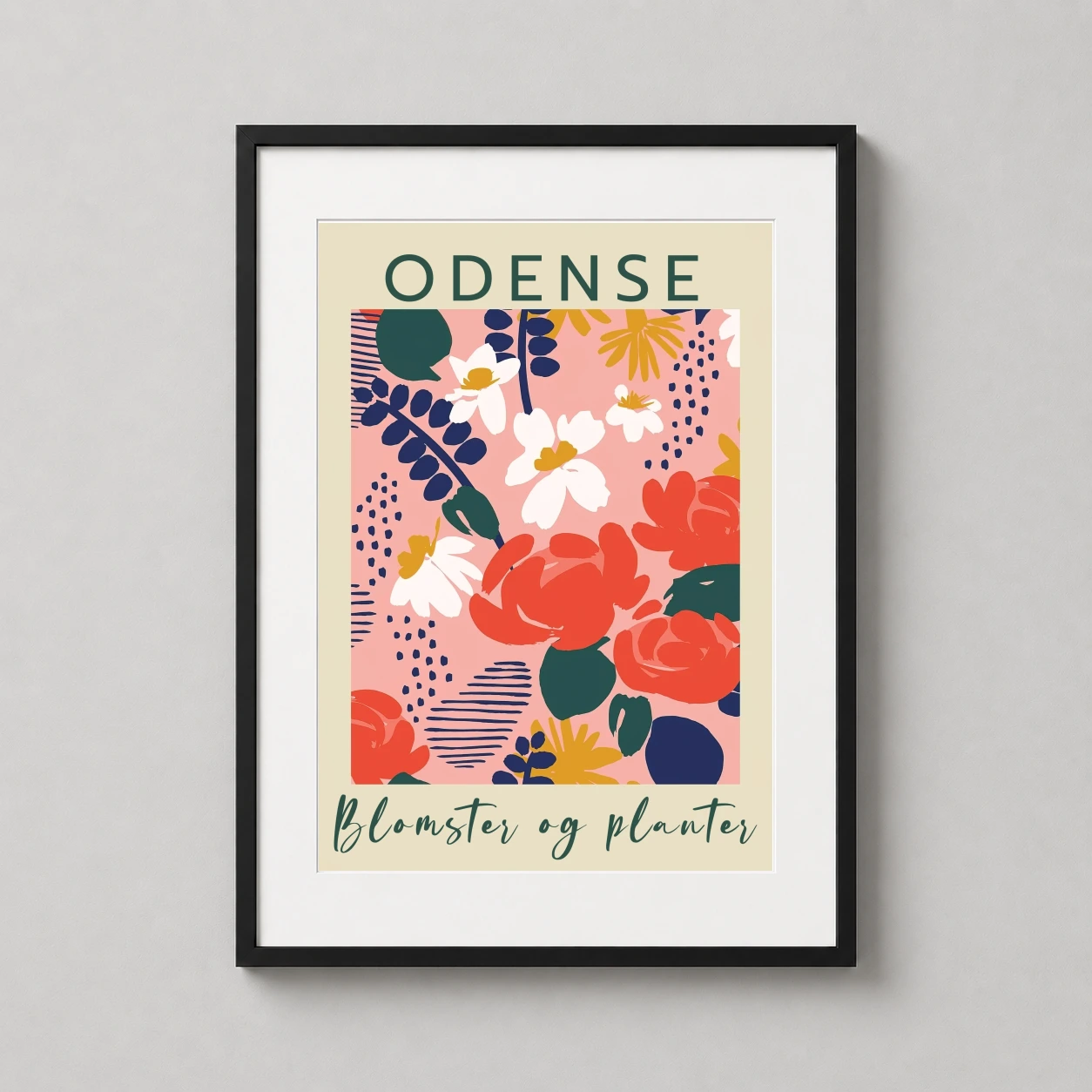 Odense Floral — vibrant abstract botanical art print featuring red and white flowers on