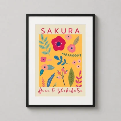 Sakura Botanical Art Poster | Modern Flat Illustration Wall Print framed wall art mockup
