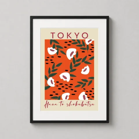 MerchFuse Tokyo – Art – Japanese Floral Abstract Wall travel poster with abstract character