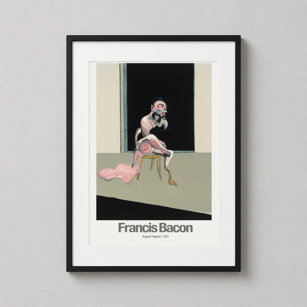 Francis Bacon — distorted, seated figure rendered in fleshy pinks and muted tones sits