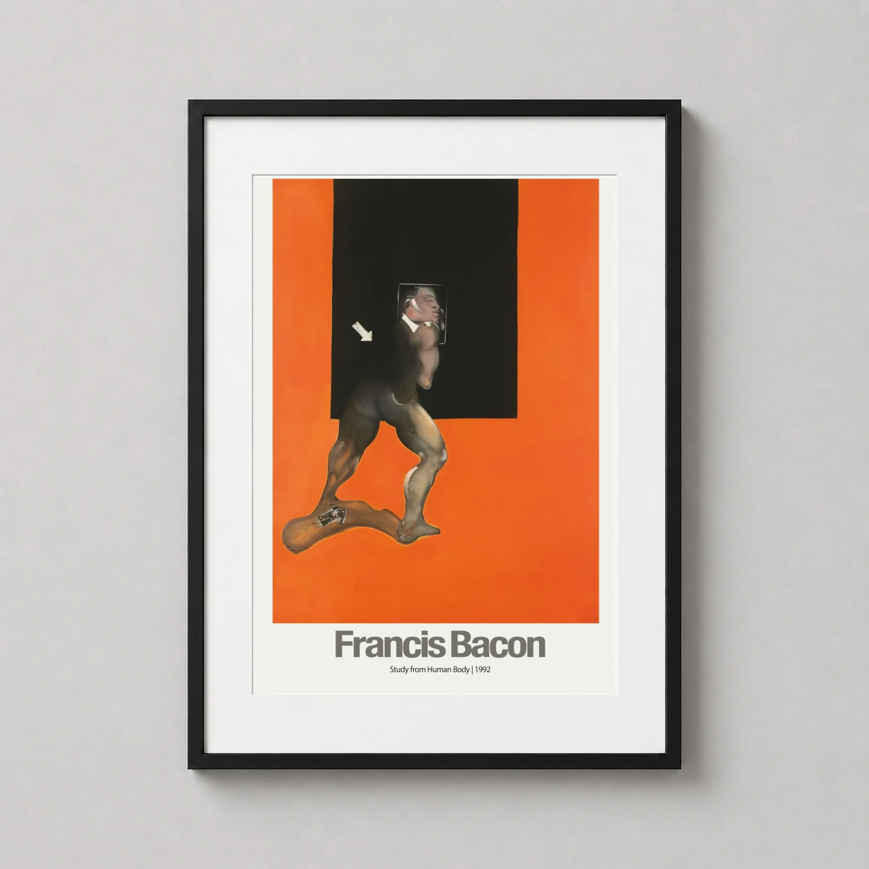 Francis Bacon Study Human — distorted human figure set against a deep orange and black background