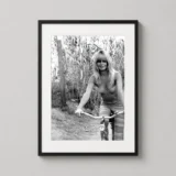 Brigitte Bardot on Bicycle Black and White Photography Print