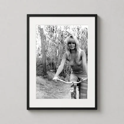 Brigitte Bardot – Vintage Bicycle black-and-white photography print by MerchFuse