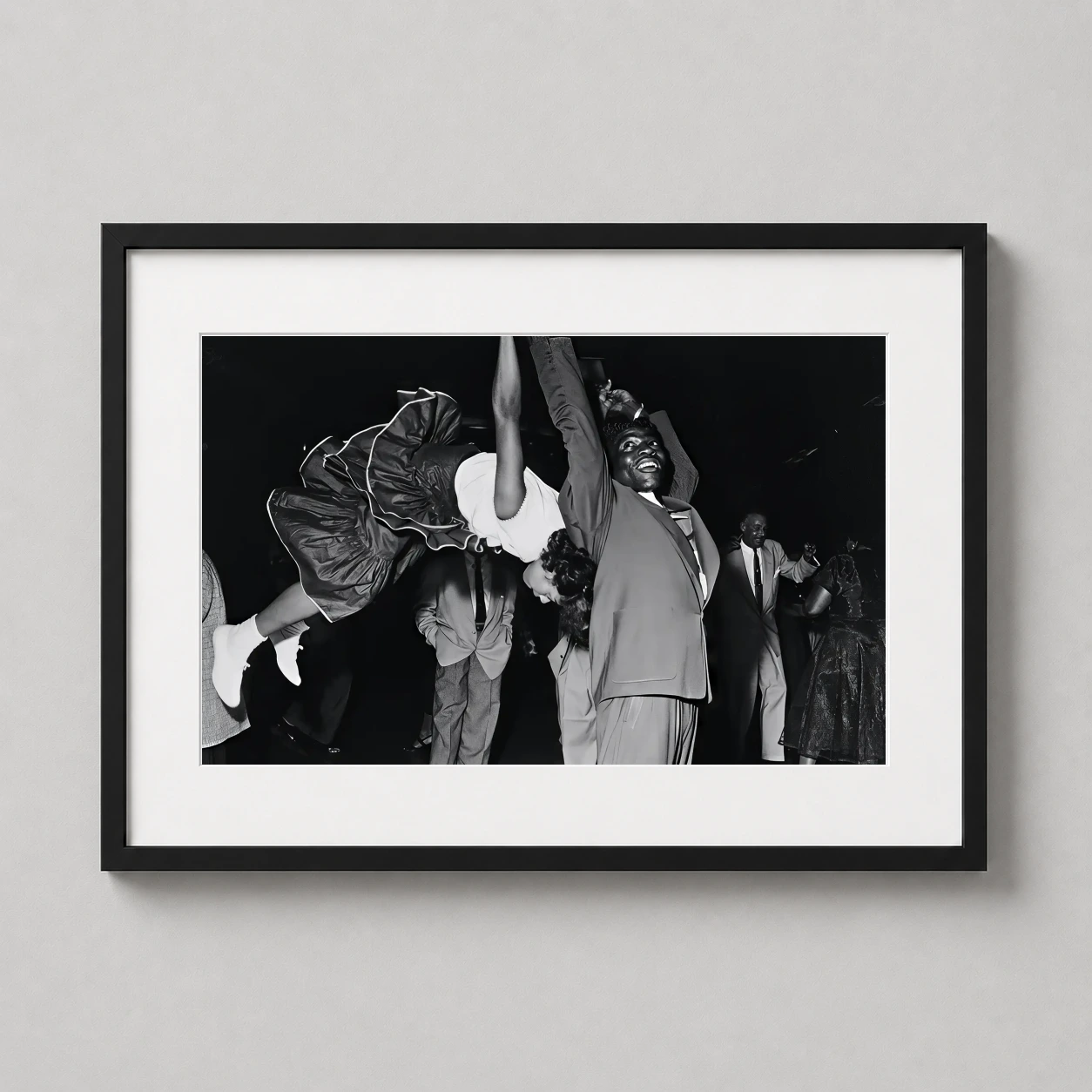 Couple Dancing Savoy Ballroom Photo — high-energy black and white vintage photograph capturing a couple