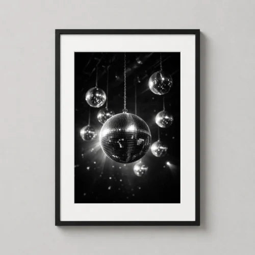 Disco Shining Ball 70s Black and White Vintage Photography Print