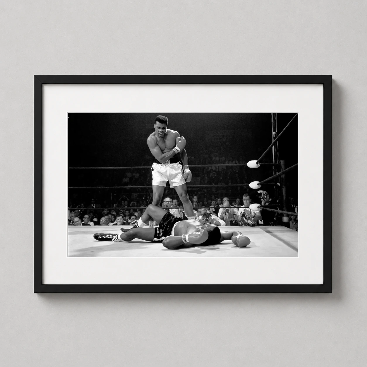 Muhammad Ali — high-contrast black and white photography print capturing Muhammad Ali