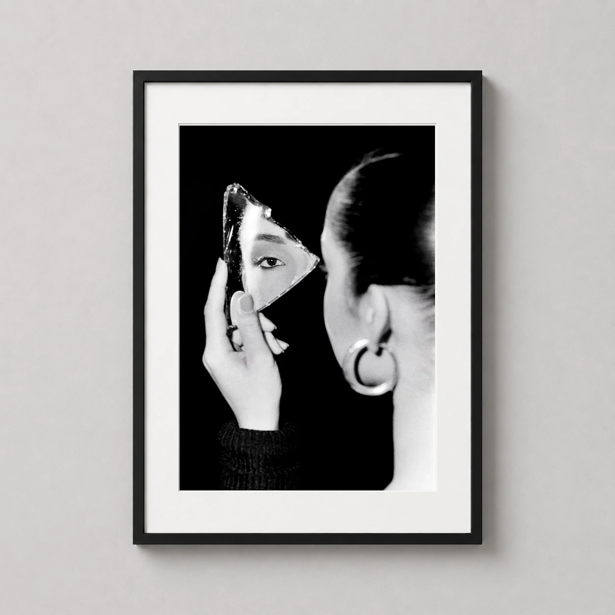 Sade Adu Shard Mirror — high-contrast black and white photograph of Sade Adu holding a mirror
