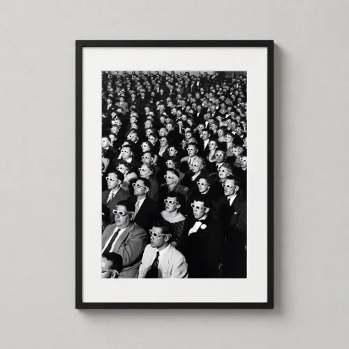 Vintage Cinema Audience 3D Glasses Black and White Movie Poster