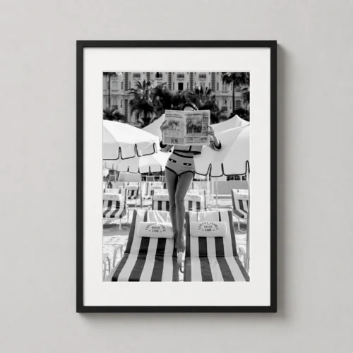Woman Reading Newspaper at Carlton Beach Cannes Photography Print