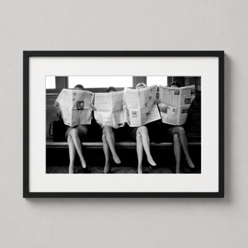 Women Reading Newspaper Black and White Vintage Photography Print