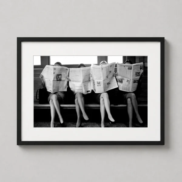 Women Reading Newspaper Black and White Vintage Photography Print