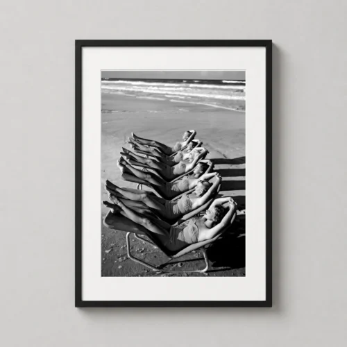 Women Sunbathing Vintage Beach Photography Print