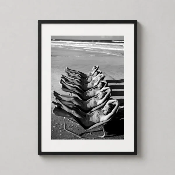 Women Sunbathing Vintage Beach Photography Print